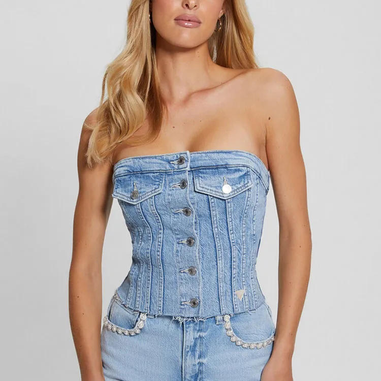 GUESS Strapless Top Women's Blue-1