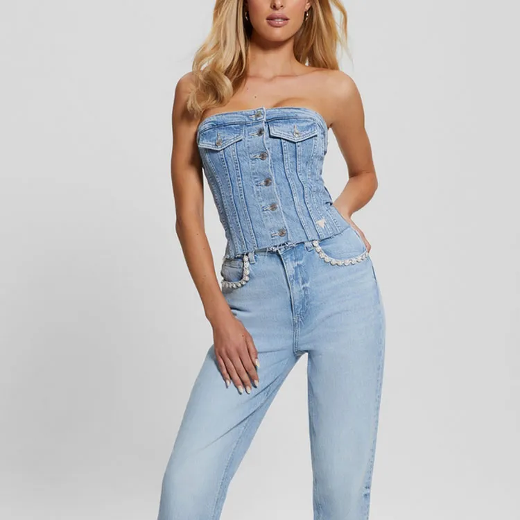 GUESS Strapless Top Women's Blue-3