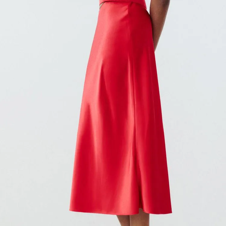 ZARA Casual Long Skirts Women's Red-4