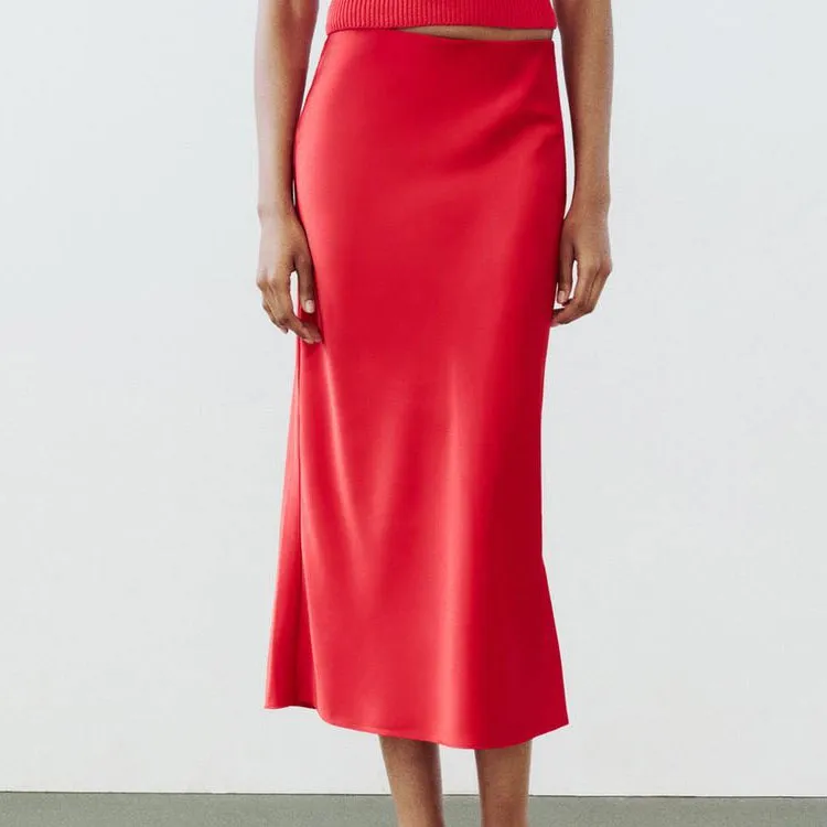 ZARA Casual Long Skirts Women's Red-3
