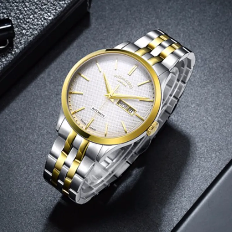 ROMAGO Automatic Mechanical Movement Men's Watches Watch 41mm White Dial Stainless Steel Watch Case Steel Strap-2