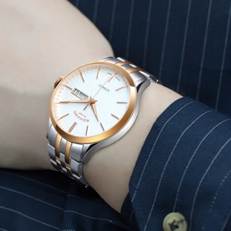 ROMAGO Automatic Mechanical Movement Men's Watches Watch 41mm White Dial Stainless Steel Watch Case Steel Strap-5