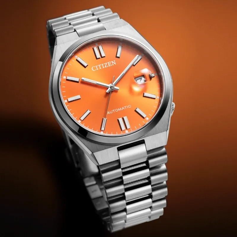 CITIZEN TSUYOSA Collection Mechanical Movement Stainless Steel Strap Watch Men's Watches Orange Watch Dial-3