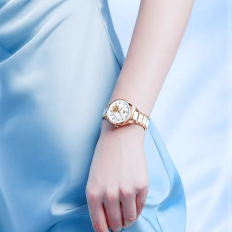 EBOHR Revenge Collection Mechanical Movement Steel Strap Watch Women's Watch White Dial-8