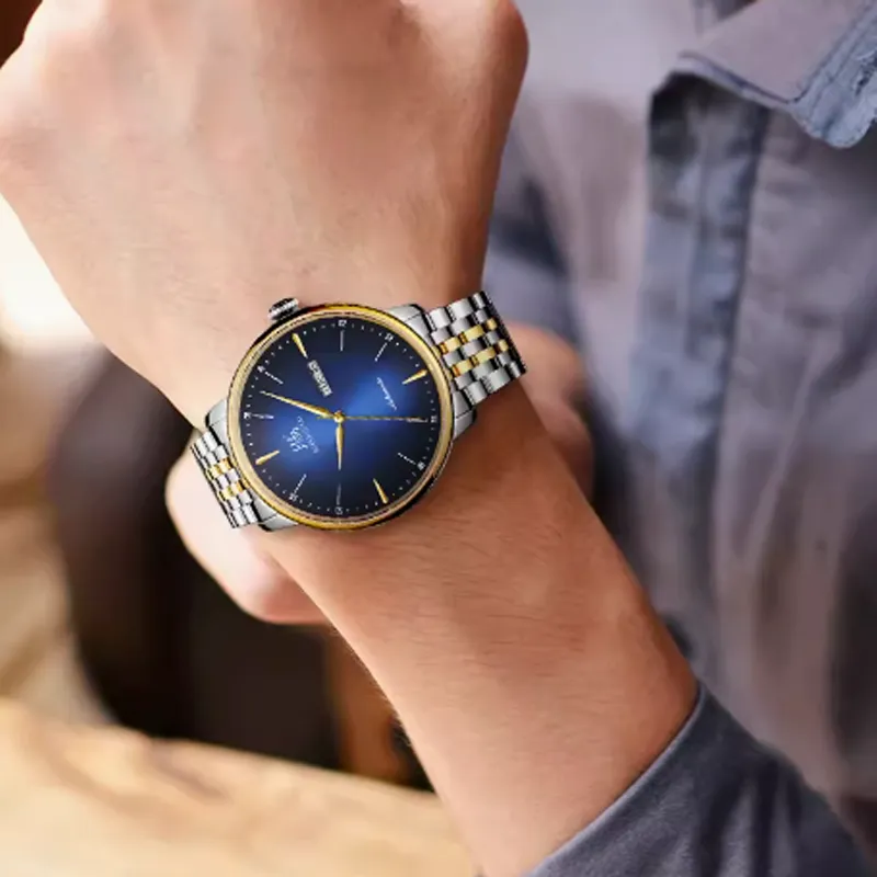 SHANGHAI Automatic Mechanical Movement Stainless Steel Watchband Watch Men's Watches Blue Dial-1
