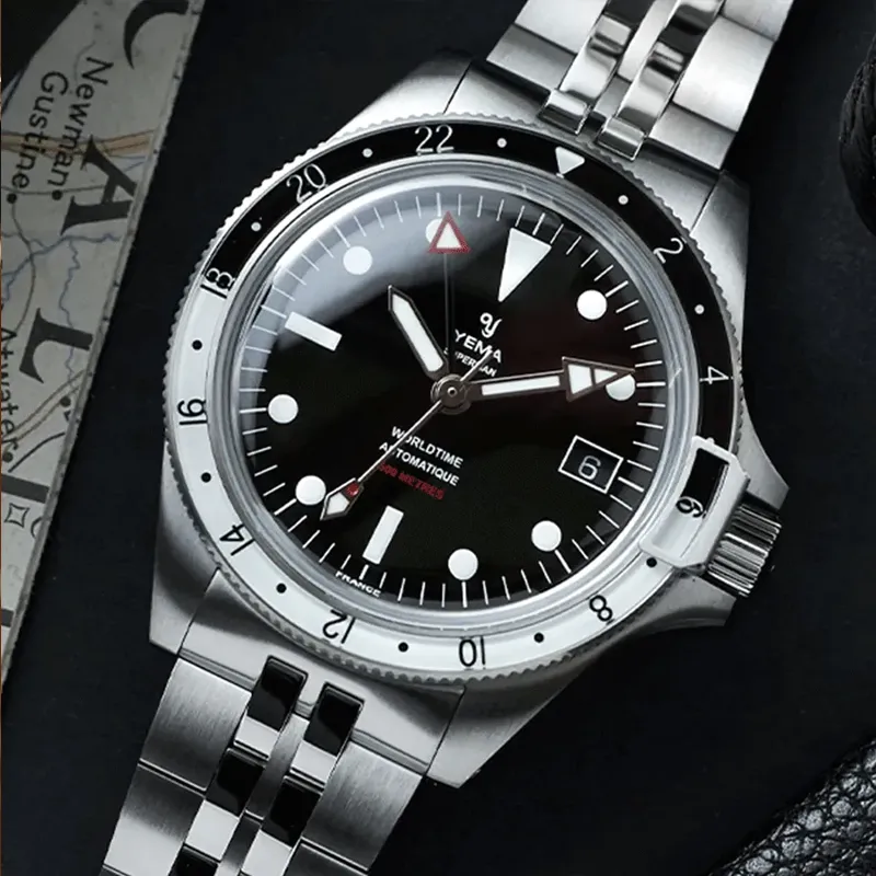 YEMA Wrist Watch Automatic Mechanical Movement Steel Strap 39mm Black Dial Men's Watches-4