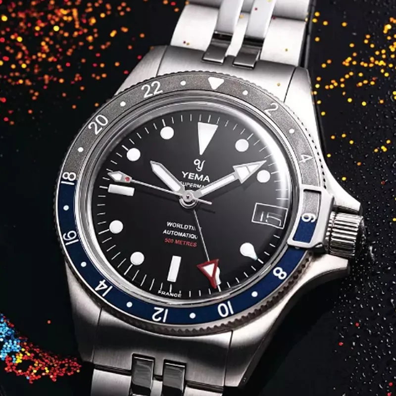 YEMA Wrist Watch Automatic Mechanical Movement Stainless Steel Strap 39mm Black Dial Men's Watches-4