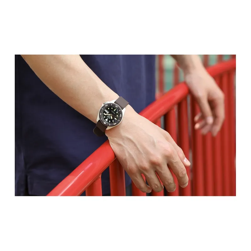 SEIKO New Precision Size 5 Collection Mechanical Movement Silicone Strap Watch 39mm Unisex Coffee Watch Dial SRPG77K1-3