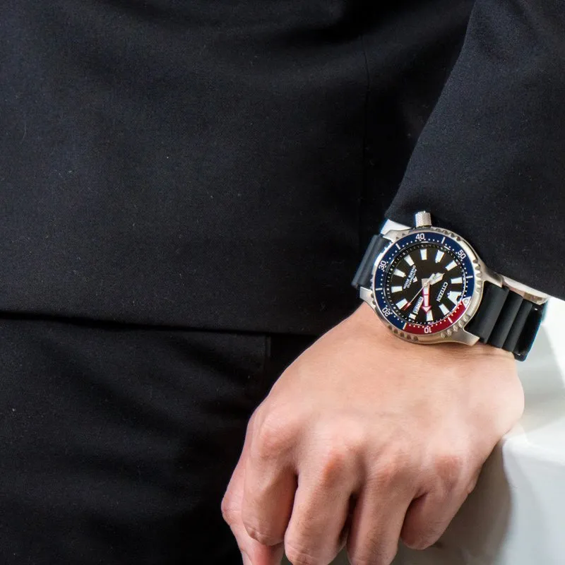 CITIZEN Mechanical Movement Rubber Strap Watch Men's Watches Black Dial NY0110-13E-3