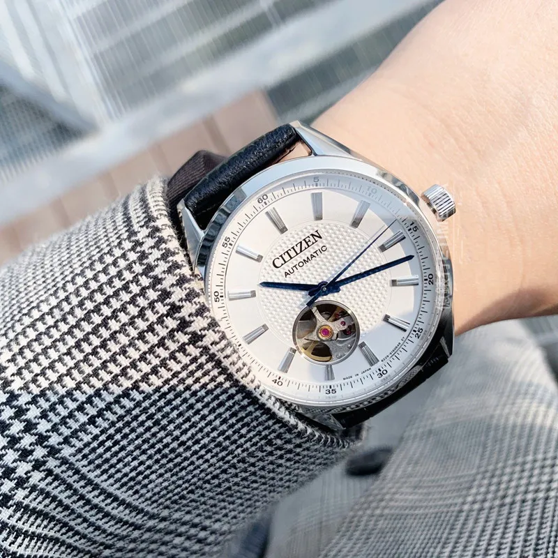 CITIZEN Automatic Mechanical Movement Cow Leather Strap Watch 40mm Unisex White Dial NH9111 11B-4