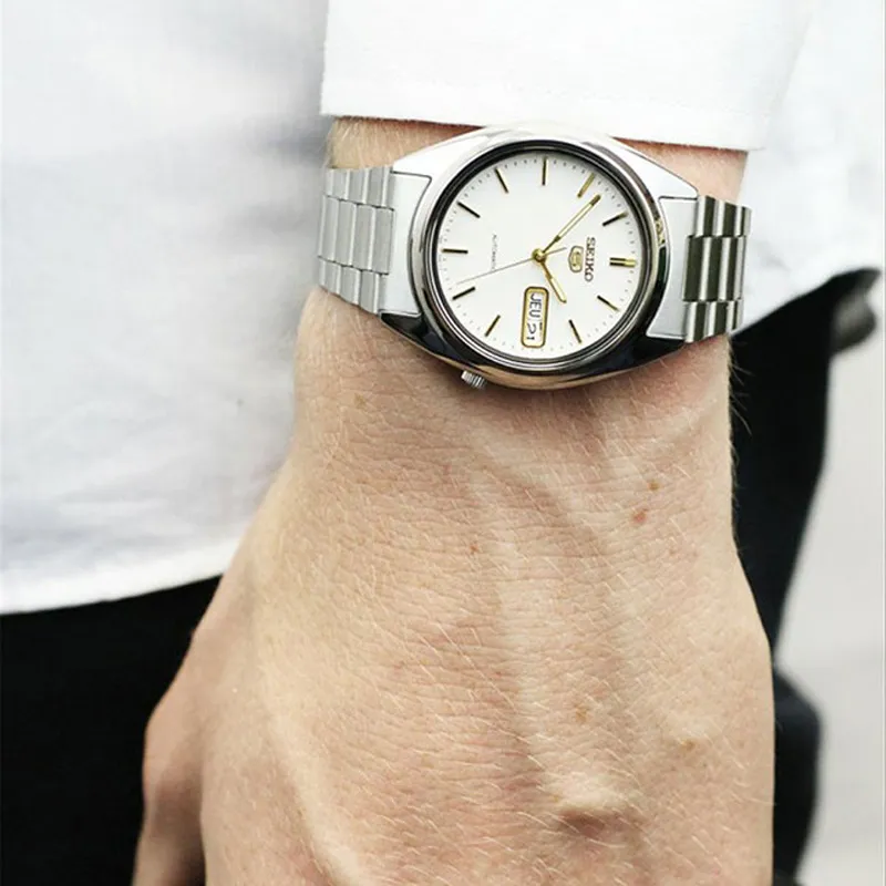 SEIKO Automatic Mechanical Movement Stainless Steel Strap Watch Men's Watch White Dial SNXG47K1-2