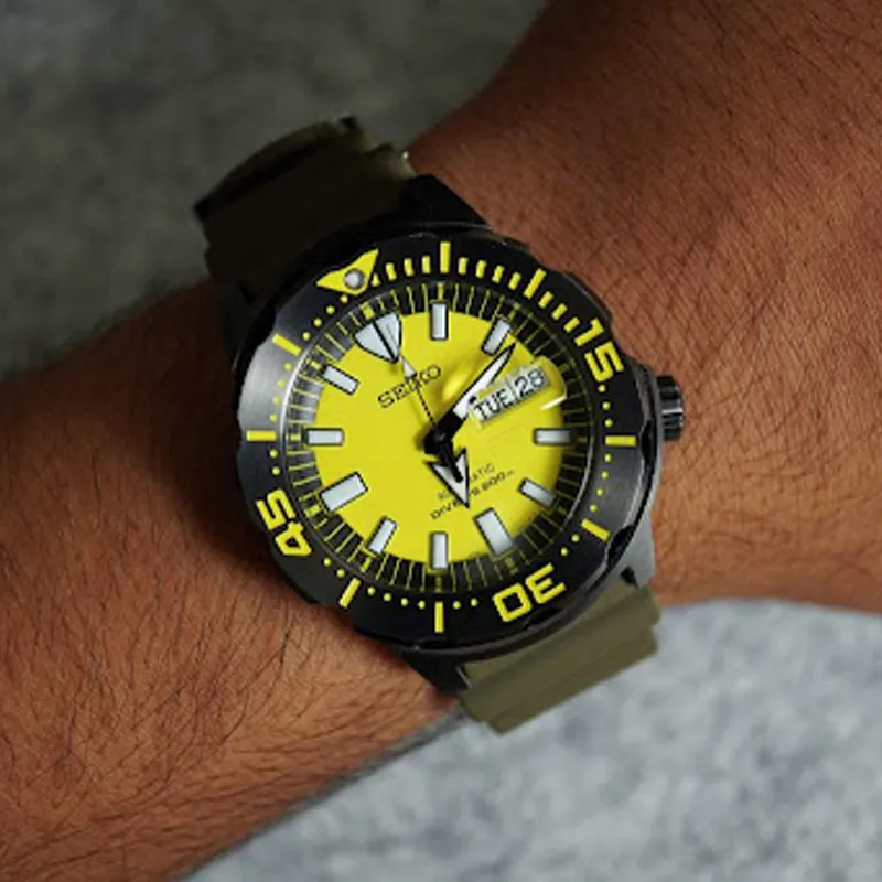 SEIKO Prospe Collection Mechanical Movement Silicone Strap Watch Men's Watches Yellow Watch Dial SRPF35K1-4