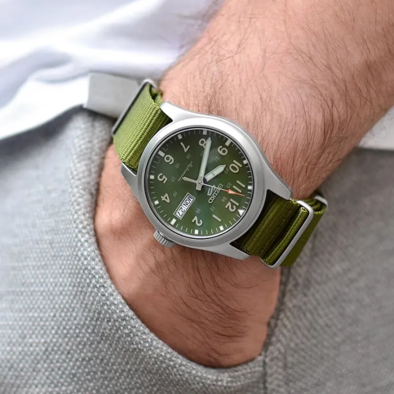 SEIKO Mechanical Movement Nylon Strap Watch Men's Watch Green Dial SRPG33K1-4