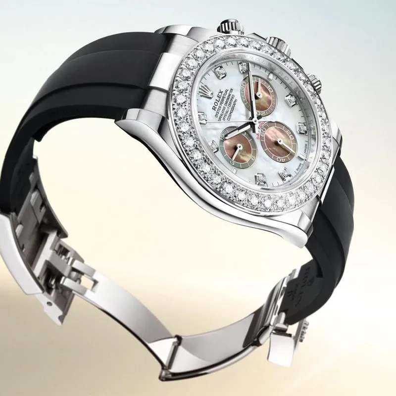 ROLEX Automatic Mechanical Movement Men's Watches Watch 40mm White Dial 18K White Gold Watch Case Rubber Strap-3