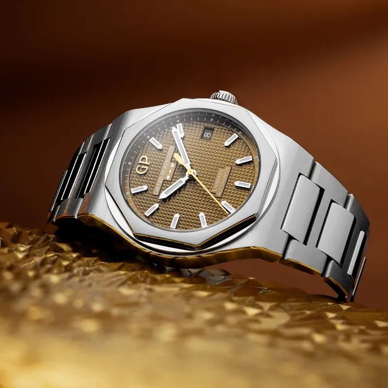 GP Automatic Mechanical Movement Unisex Watch 38mm Yellow Watch Dial Stainless Steel Case Steel Strap-3