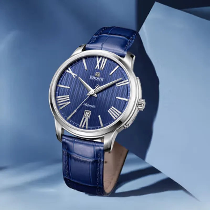 EBOHR Premium Collection Automatic Mechanical Movement Genuine Leather Strap Watch Men's Watches Blue Dial-1