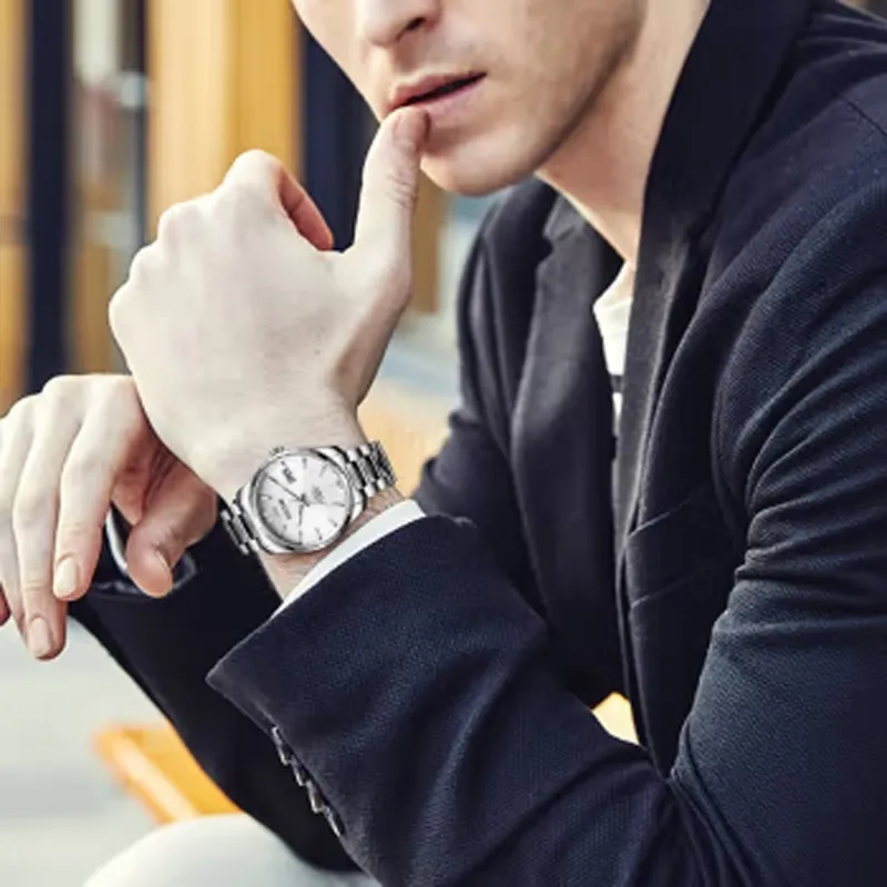 EBOHR Master Collection Mechanical Movement Stainless Steel Strap Watch Men's Watches White Dial 21020118-1