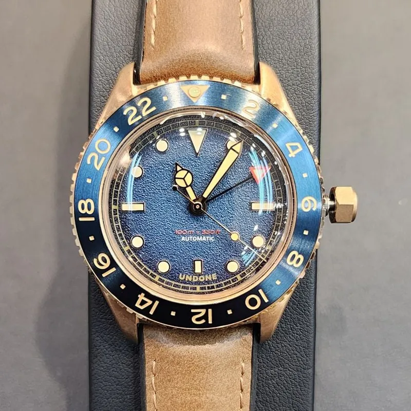 UNDONE Automatic Mechanical Movement Leather Watch Bands Watch Men's Watches Blue Dial-1