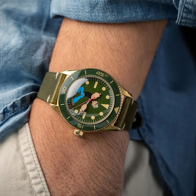UNDONE Popeye Automatic Mechanical Movement Leather Watch Bands Watch Men's Watches Green Dial-2
