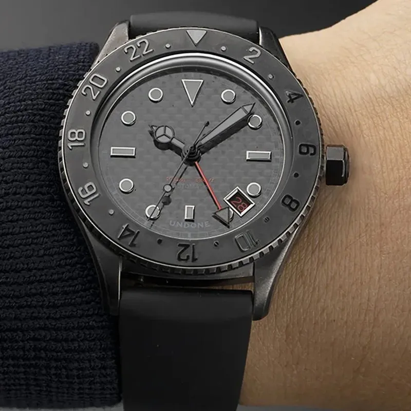 UNDONE Automatic Mechanical Movement Rubber Strap Watch Men's Watches Black Dial-3