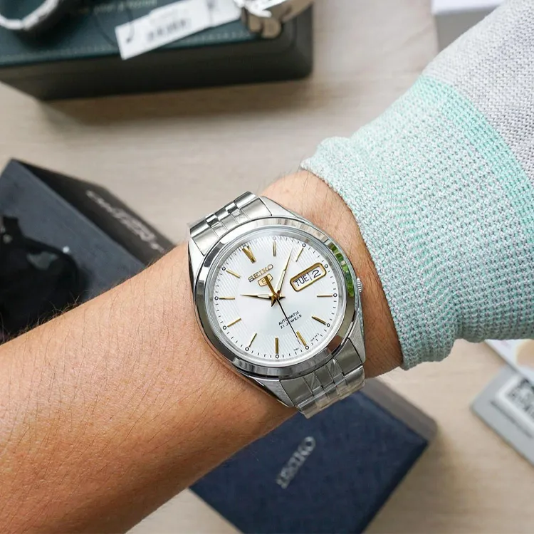 SEIKO Automatic Mechanical Movement Stainless Steel Strap Watch 37mm Unisex White Dial-4