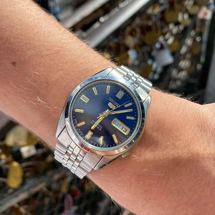 SEIKO Automatic Mechanical Movement Stainless Steel Strap Watch Unisex Blue Dial-4