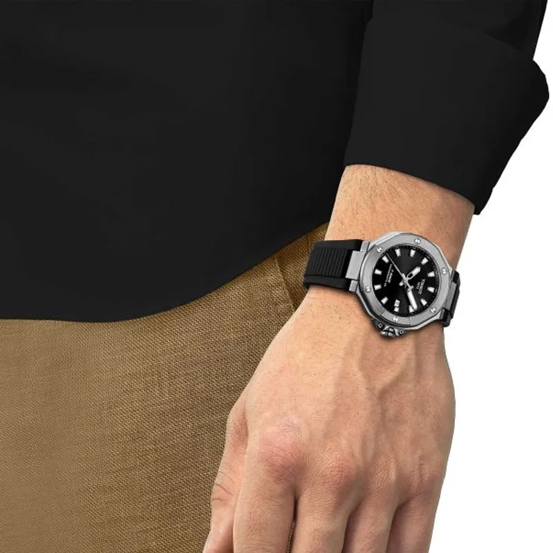 TISSOT Automatic Mechanical Movement Men's Watches Watch 41mm Black Dial Steel Case Silicone Strap-4
