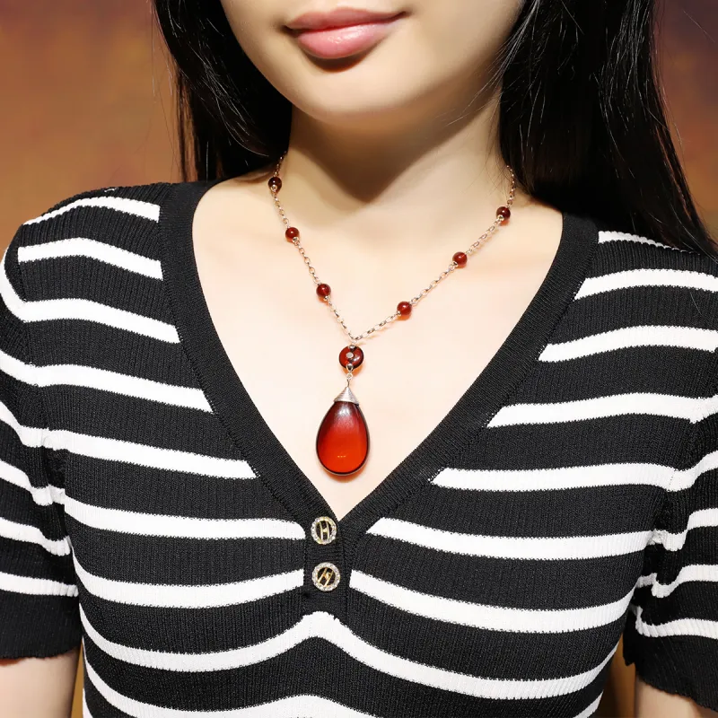 S&A S925 Silver Amber Necklaces Women's-1