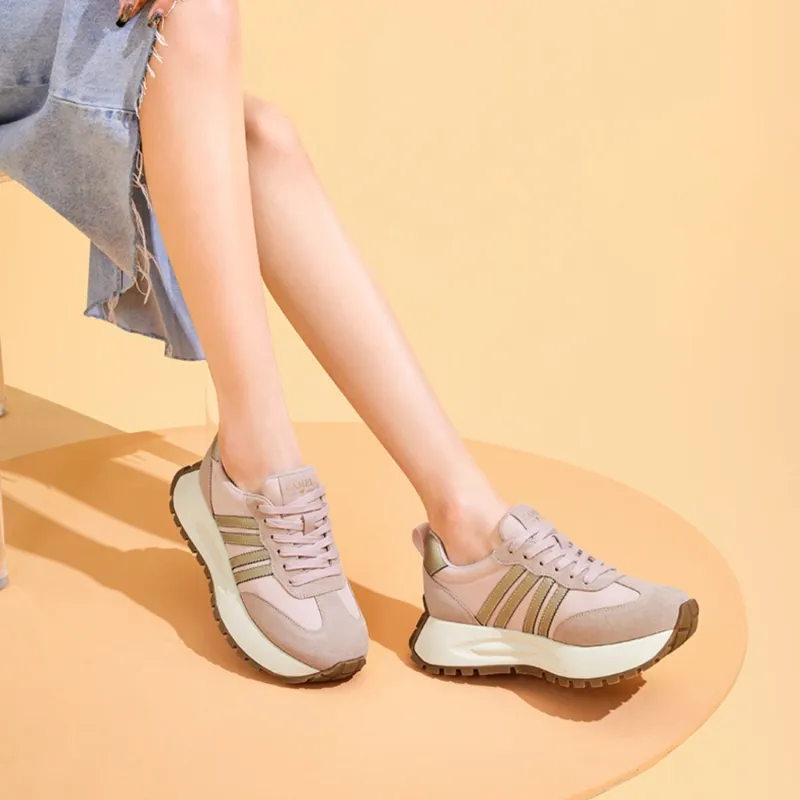 CAMEL Durable Breathable Low Top Casual Running Shoes Women's Pink Gold-4