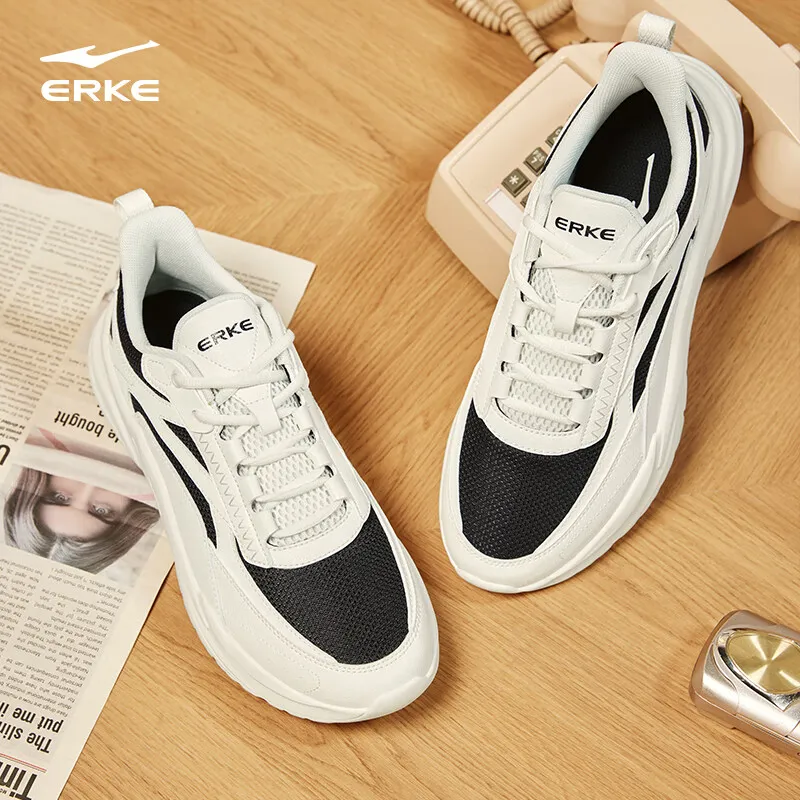 Erke Chance Encounter 2.0 Non slip Lightweight Low Top Casual Shoes Men's White Black-3