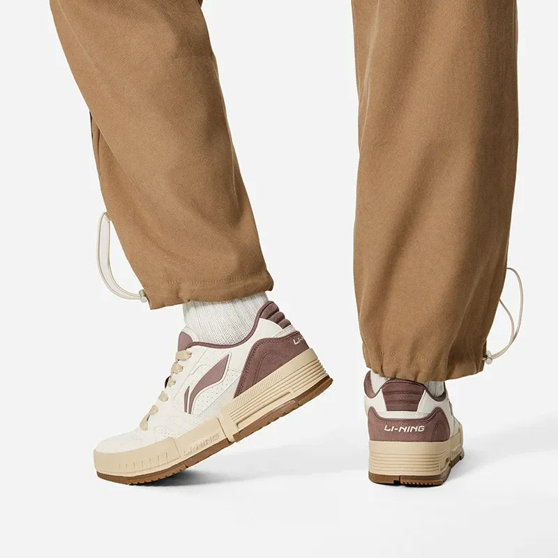 LiNing Li Cheng Slip-Resistant Cushioning Wear-Resistant Low-Top Skateboard Shoes Men's White Umber-5