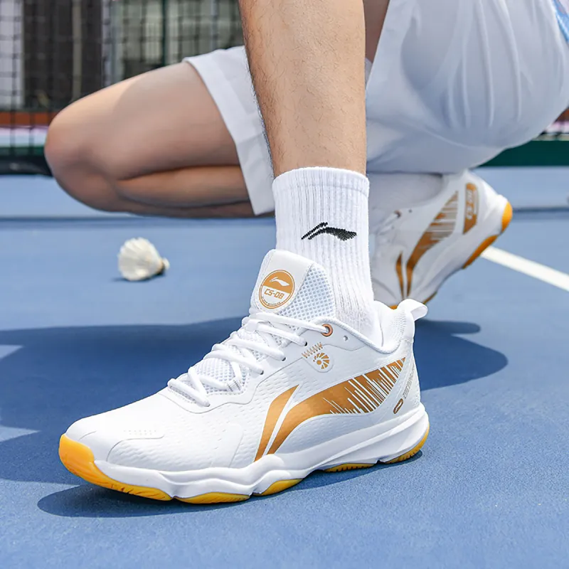 LiNing Anti-Slip And Wear-Resistant Cushioning Support Low-Top Badminton Shoes Unisex White Gold-5