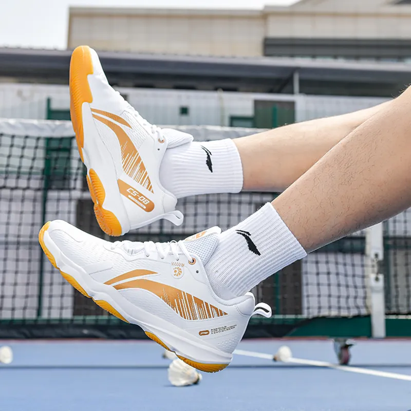 LiNing Anti-Slip And Wear-Resistant Cushioning Support Low-Top Badminton Shoes Unisex White Gold-4