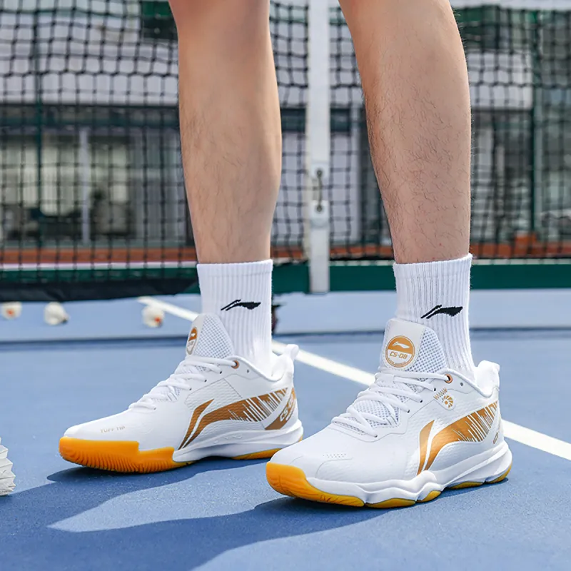 LiNing Anti-Slip And Wear-Resistant Cushioning Support Low-Top Badminton Shoes Unisex White Gold-6