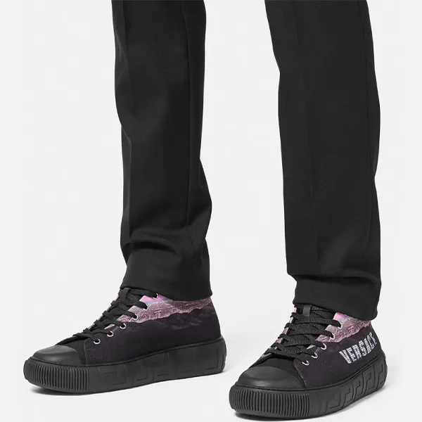 VERSACE High Top Skateboard Shoes Men's Black Pink-3