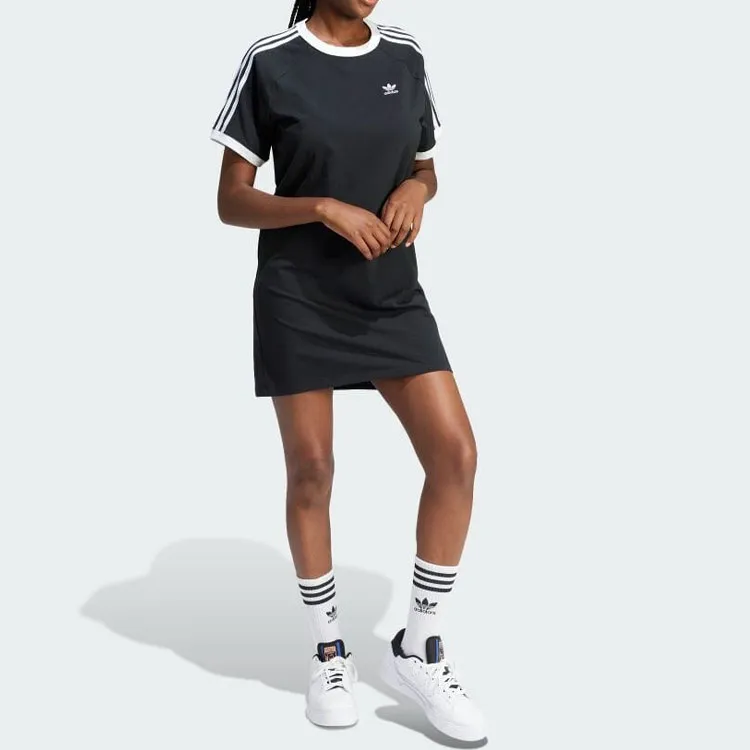 Adidas Originals Shamrock Retro Stripes Short Sleeved Dress Women's Black-3