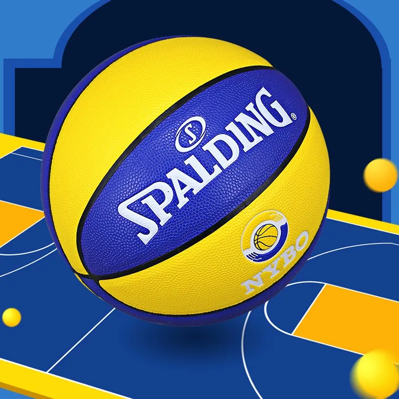 SPALDING PU Basketball Blue Yellow Size 5 Ball Training Kids'-2