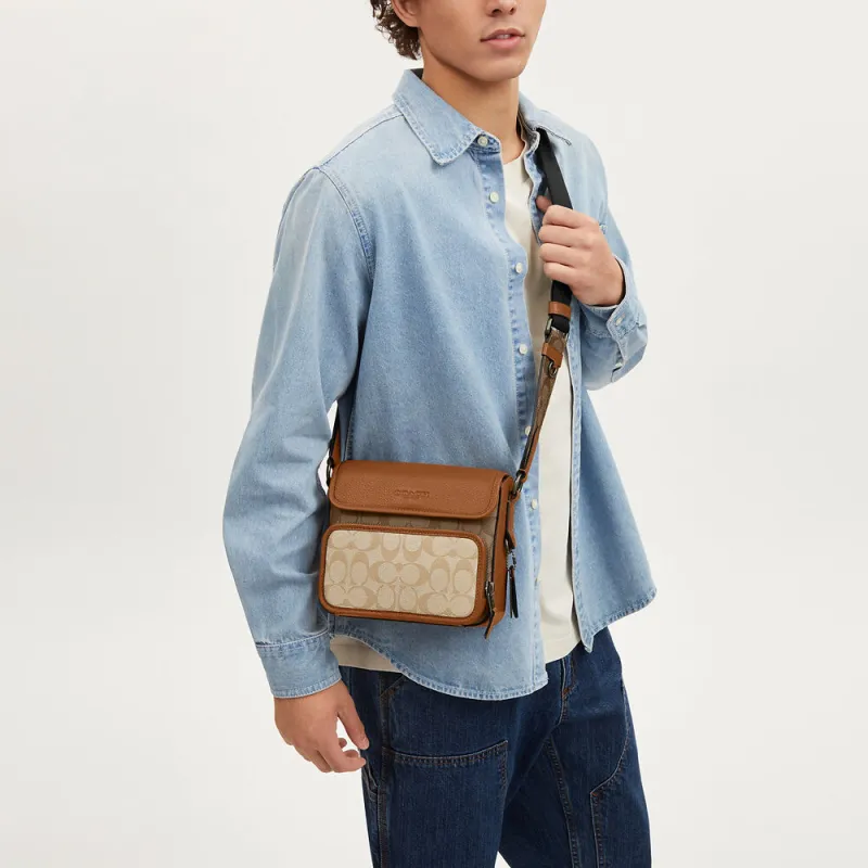 COACH Sullivan Artificial Leather With Cow Leather Shoulder Bag, Crossbody Bag Trumpets Men's Light Saddle Brown-4