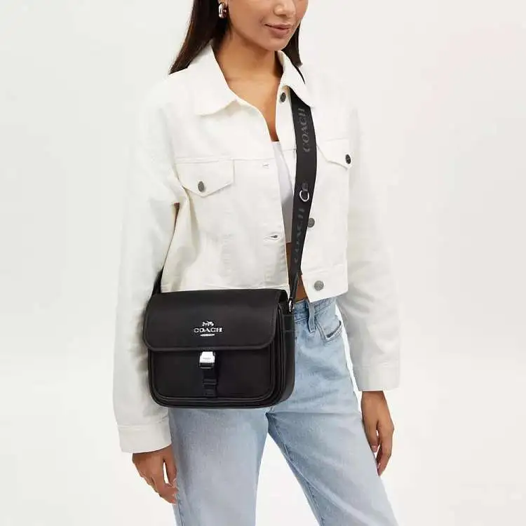 COACH Cow Leather Messenger Bag, Shoulder Bag, Crossbody Bag Medium Size Women's Black-3