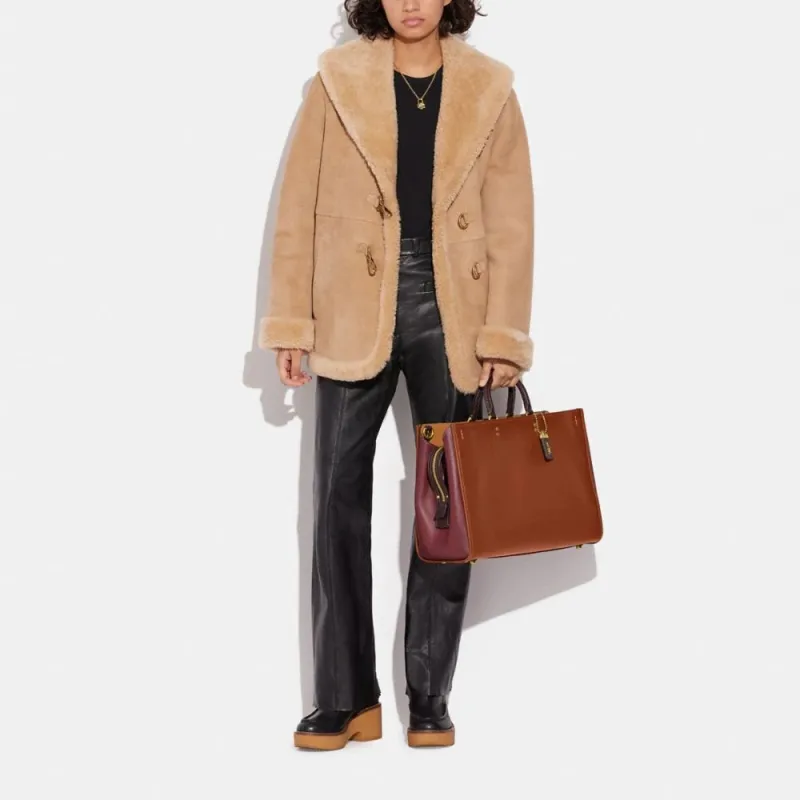 COACH Rogue Natural Pebbled Leather Handbag Shoulder Bag Crossbody Bag Large Size Women's Saddle Color-3