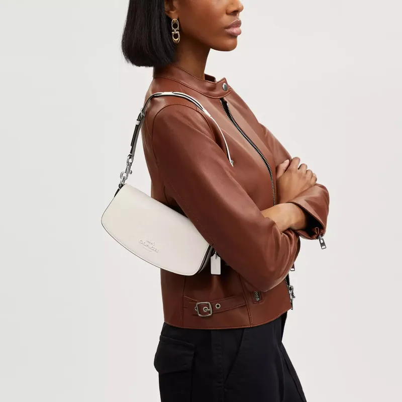 COACH Leather Shoulder Bag, Crossbody Bag, Handbag Trumpets Women's White-4