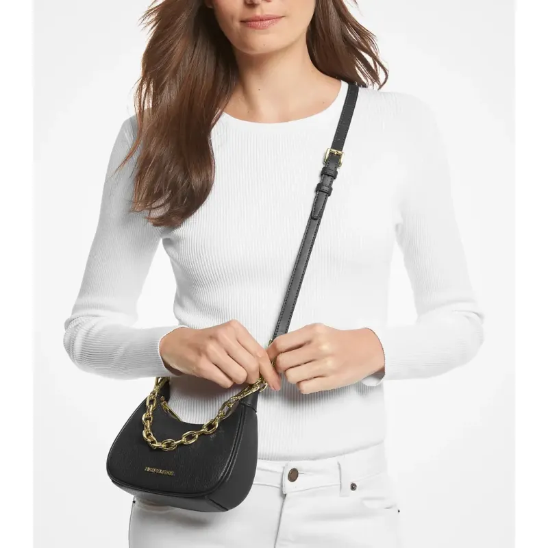 MICHAEL KORS Pebble Leather Portable Crossbody Bag, Shoulder Bag Women's Black-3