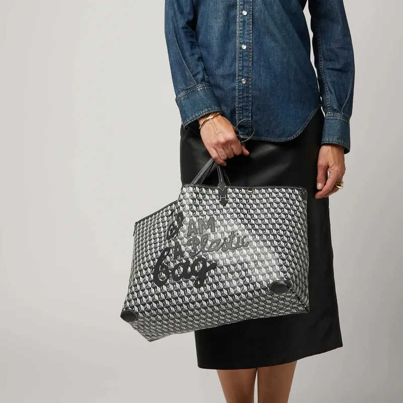 Anya Hindmarch Canvas With Leather Tote Bag Shopping Bag Shoulder Bag Handbag Women's Charcoal-4