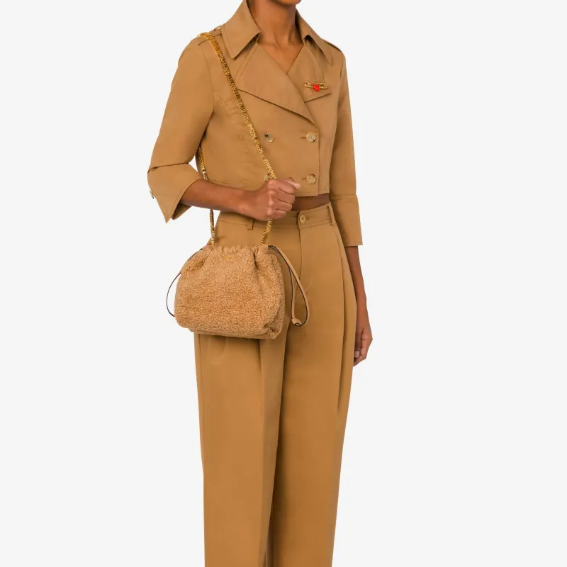 MOSCHINO Faux Shearling Drawstring Shoulder Bag-3
