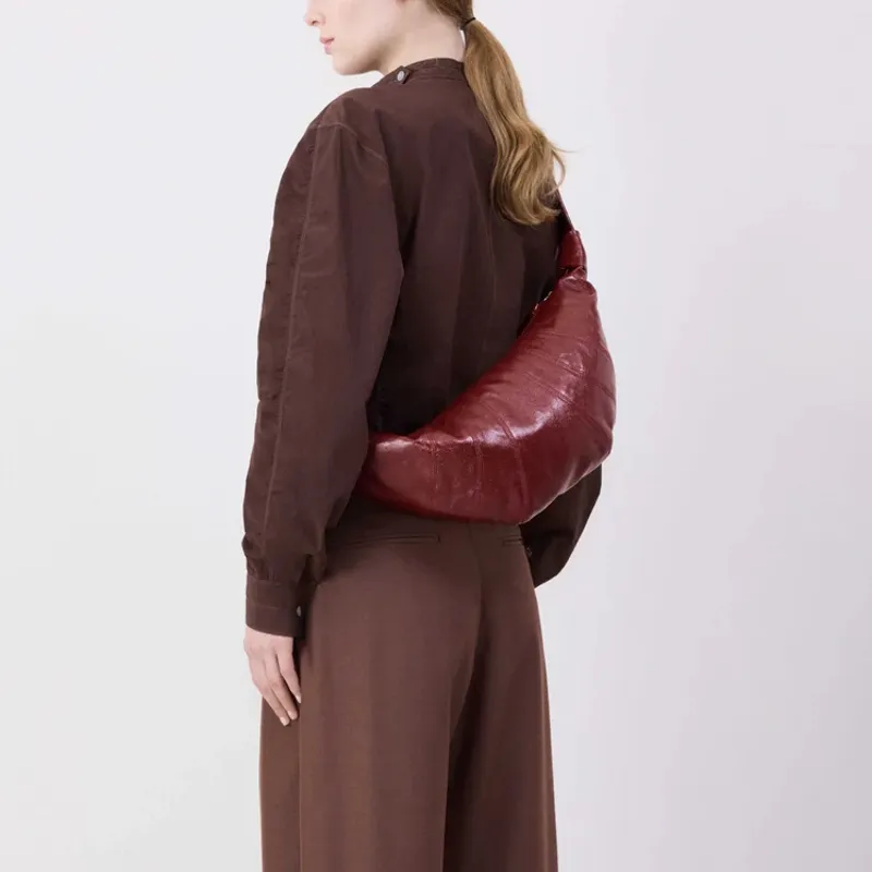 Lemaire Croissant Series Coated Cotton Crossbody Bag Shoulder Bag Medium Size Unisex Brick Red-4