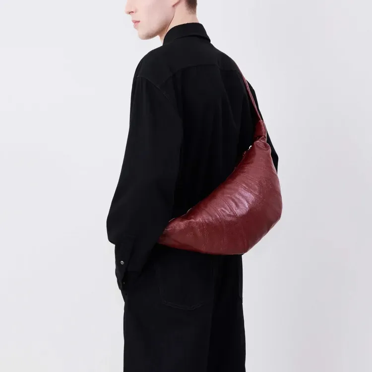 Lemaire Croissant Series Coated Cotton Crossbody Bag Shoulder Bag Medium Size Unisex Brick Red-3