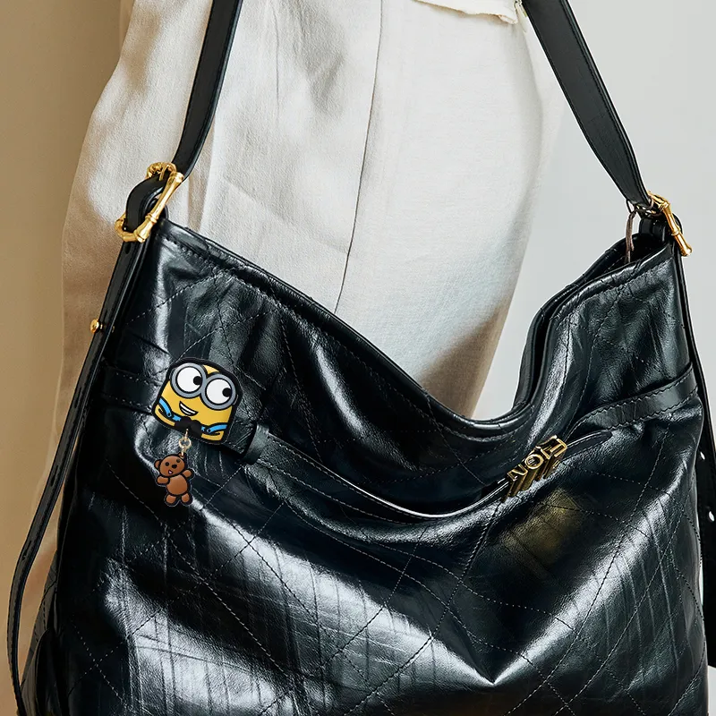 FION Cow Leather Bag Accessory Pendant Women's Multicolor/Coffee-4