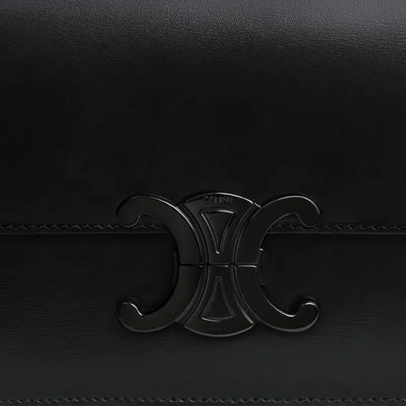 CELINE Triomphe Shiny Calfskin Crossbody Bag Shoulder Bag Women's Black-3