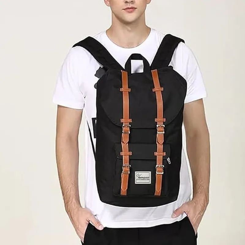 Gaston Luga Polyurethane With Canvas Backpack Regular Unisex Black & Umber-3