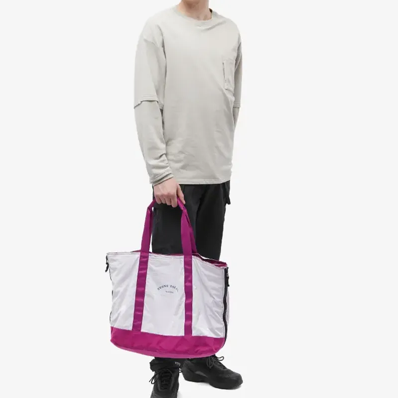 STONE ISLAND Nylon Tote Bag Shopping Bag Shoulder Bag Handbag Men's Pink-3